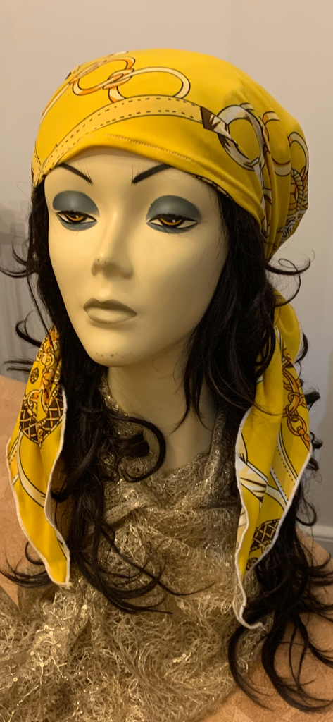 Yellow Headscarf For Women | Adjustable Beanie That Slips On Like A Hat | Pre Tied Fitted Hair Covering | Beautiful Bonnet | Made in NYC