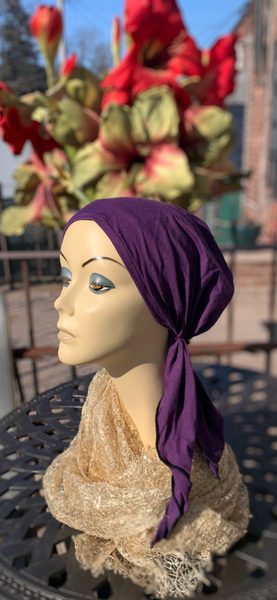 Purple Cotton Blend Head Scarf For Women | Casual Hair Covering| Adjustable Tichel | Pre Tied Hijab | Made in USA by Uptown Girl Headwear