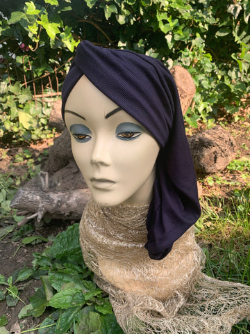 Navy Blue Snood Turban | Sport Hijab | Headscarf For Women | Top Knot Hair Scarf | Uptown Girl Headwear