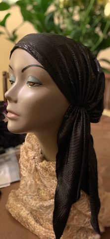 Black Pre Tied Head Scarf | Sparkly Rich Modern Dressy Hijab | Hair Cover for Women | Made in USA
