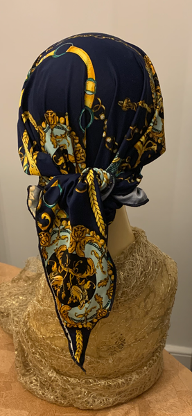 Blue Design Hijab Headscarf Pre Tied Hair Wrap | Made in USA