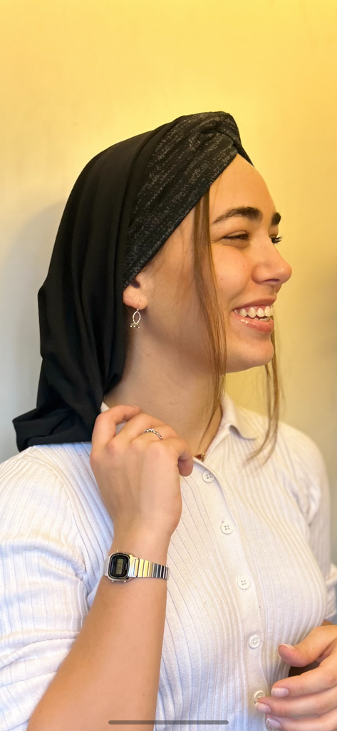Black Grey Snood Turban Hijab Head Scarf | Made in USA by Uptown Girl Headwear