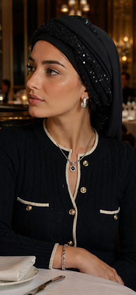 Black 10 Way Tie Snood Hijab