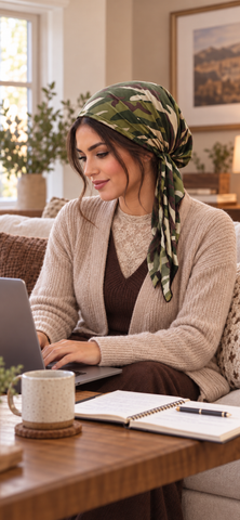 Army Camouflage Hat | Best Lightweight Fashion Hair Wrap Tichel Turban Hijab | Adjustable Pre-Tied Head Scarf | Fashion Hair Scarf | Made in USA