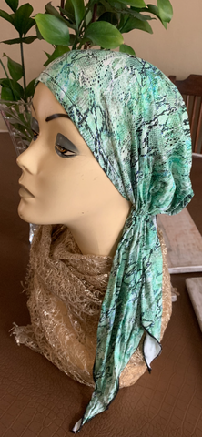Green Pre Tied Headscarf For Women | Spring & Summer Vibe Headwear | Hijab Scarf Tichel Hair Wrap For Modern Fashion | Proudly Made in the USA