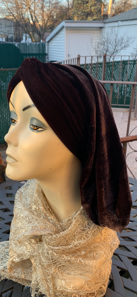 Brown Snood With or Without Sequins | Velour Brown Turban Hijab | Comfortable Headscarf For Women | Wig Alternative | Modern Hijab |