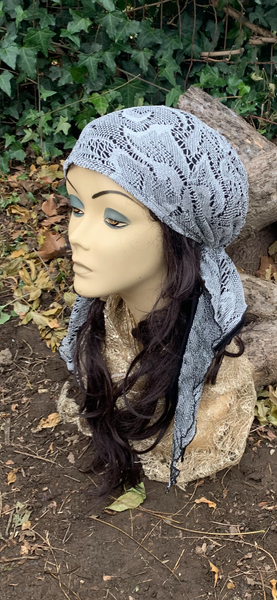 Silver Lace Pre Tied Headscarf With Lining | Tichel Hijab Headscarf by Uptown Girl Headwear