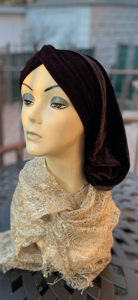 Brown Snood With or Without Sequins | Velour Brown Turban Hijab | Comfortable Headscarf For Women | Wig Alternative | Modern Hijab |