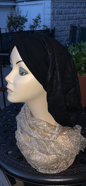 Black Design on Black Fabric  Turban Snood Hijab | Premium Head Scarf | Made in USA by Uptown Girl Headwear