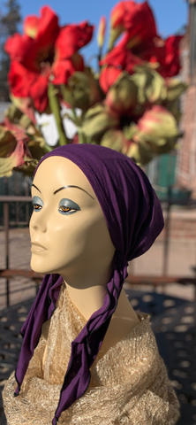 Purple Cotton Blend Head Scarf For Women | Casual Hair Covering| Adjustable Tichel | Pre Tied Hijab | Made in USA by Uptown Girl Headwear