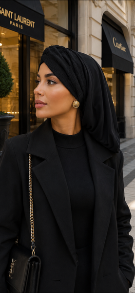 New Black Snood With Height | Top Knot | Textured Band | Made in USA by Uptown Girl Headwear