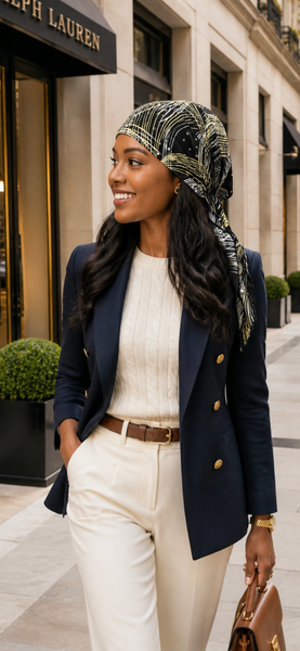 Fashion Headscarf | Swim Beach Tie Back Hat | Pre-Tied Hair Scarf Hijab Covering | Headwear Suitable For Beach or Pool | Made in USA