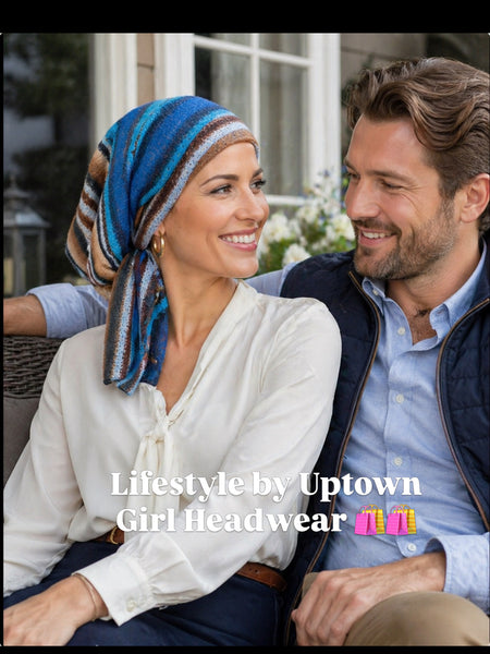 Boho Chic Headscarf For Women | Brown Turquoise Hair Wrap | Casual Bohemian Style Hair Covering | Made in USA