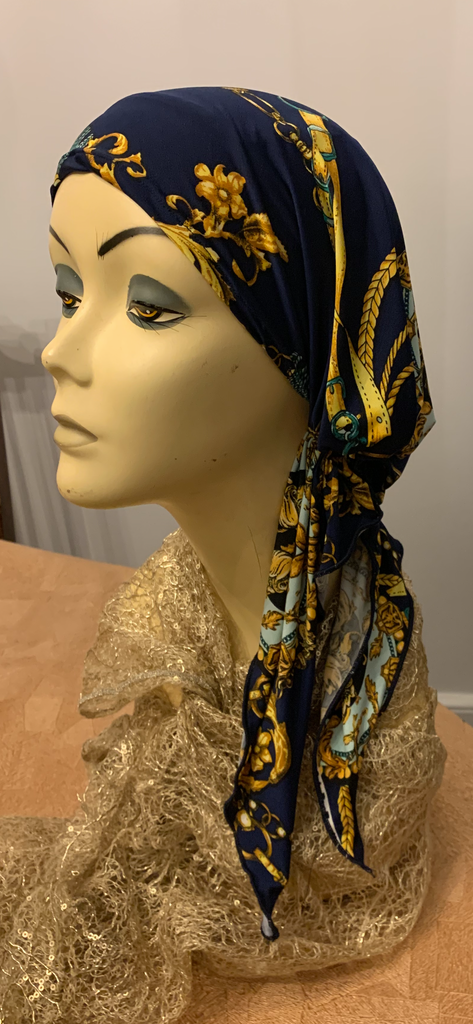 Blue Design Hijab Headscarf Pre Tied Hair Wrap | Made in USA