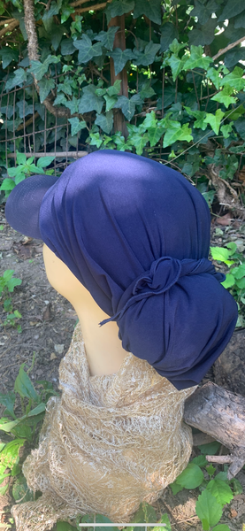 Navy Blue Sun Visor Headscarf | Navy Hijab Scarf With Brim | Quality Made in USA