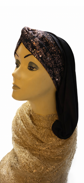 New Snood Turban Hijab Headscarf For Women | Black Gold Beanie | Sparkly Headgear | Made in USA by Uptown Girl Headwear