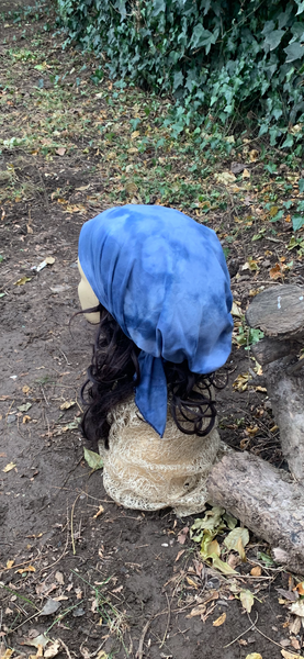 Wig Alternative | Blue Tie Dye Pre Tied Elasticated Slip On Headscarf | Fashion Bandana Modern Hijab Tichel | Easy To Wear Head Cover | Cute Hair Wrap