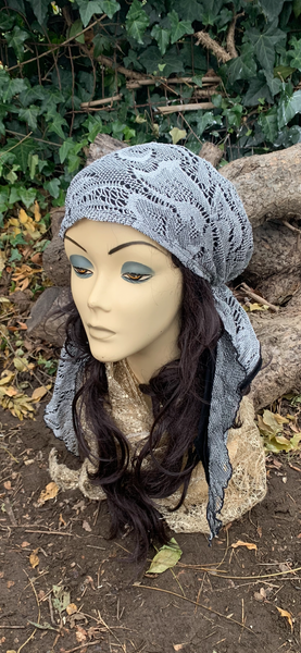 Silver Lace Pre Tied Headscarf With Lining | Tichel Hijab Headscarf by Uptown Girl Headwear