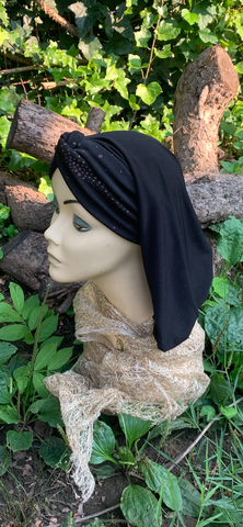 Black Snood Hijab Turban | Black Headscarf For Women With Modern Pretty Sparkle Design