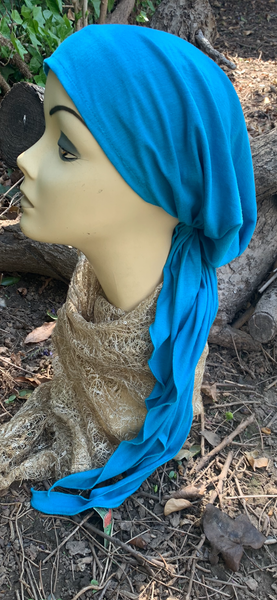 Turquoise Head Scarf For Women | Pre Tied Fitted Tichel Hijab Hair Scarf | Made in USA