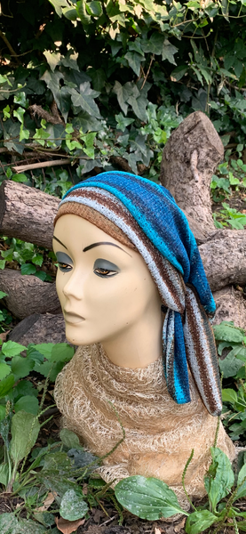 Boho Chic Headscarf For Women | Brown Turquoise Hair Wrap | Casual Bohemian Style Hair Covering | Made in USA