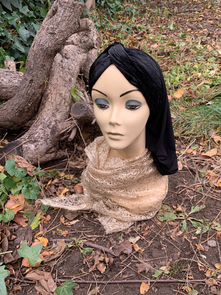 Black Velvet Lycra Snood Turban Hijab | Headscarf For Women | Easy Hijab For Work | Made in the USA by Uptown Girl Headwear