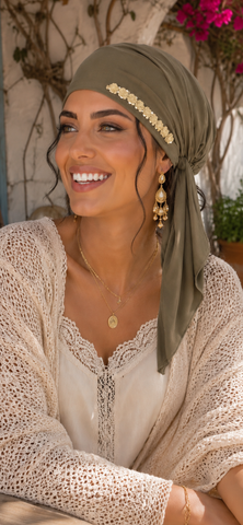 Tie Back Hat To Conceal Hair Tan Sleek and Sexy Hair Wrap