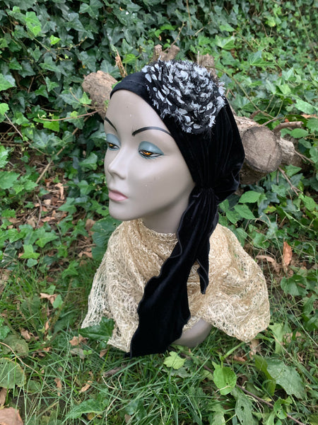 Black Stretchy Velvet Pre Tied Headscarf For Women | Proudly Made in the USA By Uptown Girl Headwear
