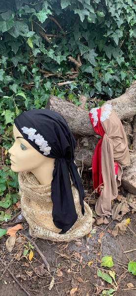 Pre Tied Headscarf With Applique | Sequined Hair Covering | Made in USA