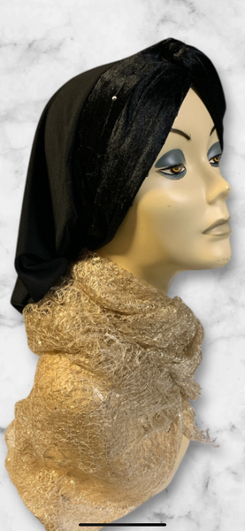 Stunning New Velvet Sequined Snood | Black Hijab Scarf | Black Turban Headscarf For Women | Proudly Made in USA by Uptown Girl Headwear
