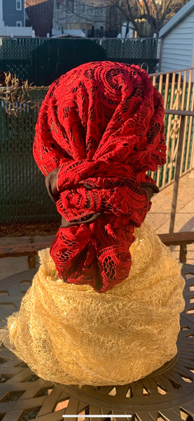 Burgundy Lace Headscarf With Lining