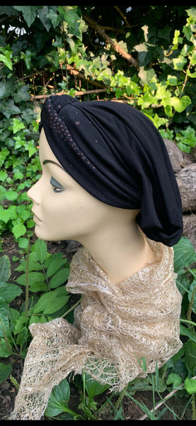 Black Snood Hijab Turban | Black Headscarf For Women With Modern Pretty Sparkle Design