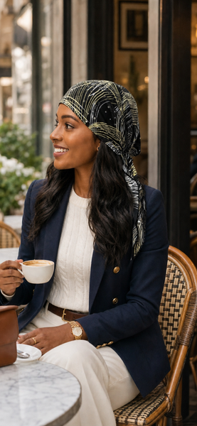 Fashion Headscarf | Swim Beach Tie Back Hat | Pre-Tied Hair Scarf Hijab Covering | Headwear Suitable For Beach or Pool | Made in USA