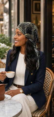 Fashion Headscarf | Swim Beach Tie Back Hat | Pre-Tied Hair Scarf Hijab Covering | lHeadwear Suitable For Beach or Pool | Made in USA