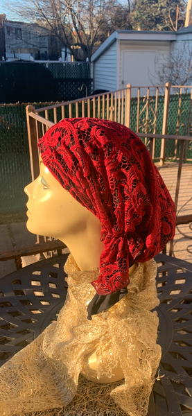 Short Lace Maroon Headscarf For Women To Cover Your Hair | Suitable for long or short hair | Slip on Head Covering To Conceal Your Hair | Made in USA