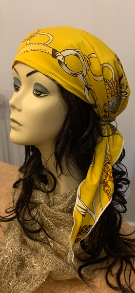 Yellow Headscarf For Women | Adjustable Beanie That Slips On Like A Hat | Pre Tied Fitted Hair Covering | Beautiful Bonnet | Made in NYC