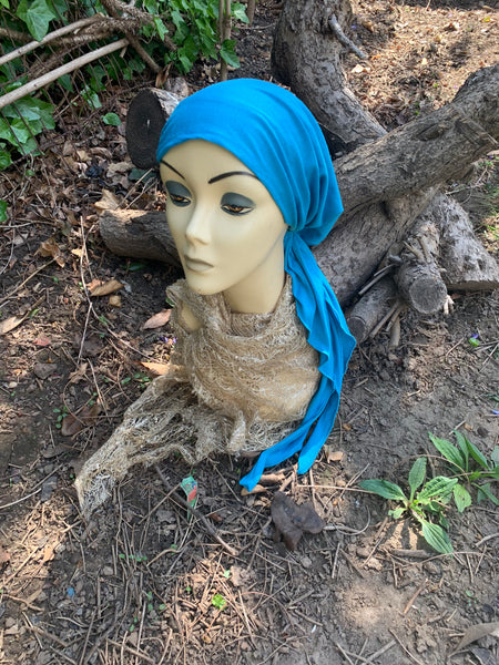 Turquoise Head Scarf For Women | Pre Tied Fitted Tichel Hijab Hair Scarf | Made in USA