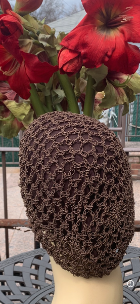 Hand Crocheted Head Covering For Women | Brown Crocheted Snood Tam