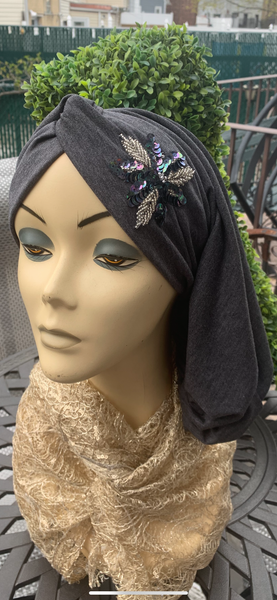 Grey Cotton Feel Snood Turban | Proudly Made in the USA by Uptown Girl Headwear