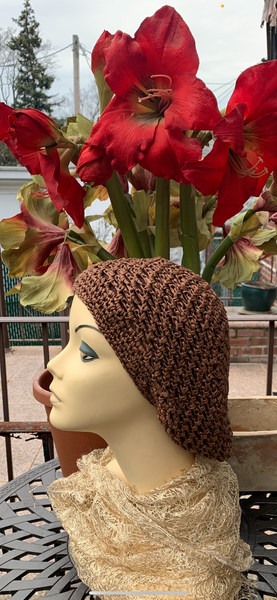 New Brown Hand Made Crocheted Hair Snood Tam With Lining | Made in USA