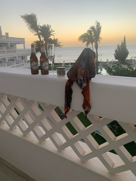 Tie Dye Headscarf For Women | Brown Grey Pre Tied Hair Wrap |