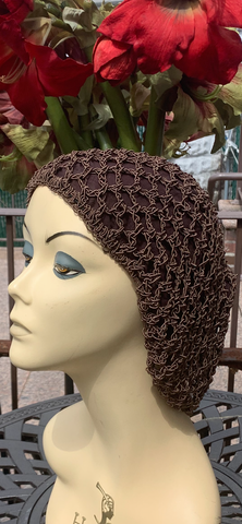 Hand Crocheted Head Covering For Women | Brown Crocheted Snood Tam