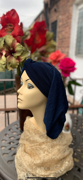 Blue Snood Turban Hijab Renaissance Style Clothing Made in USA by Uptown Girl Headwear