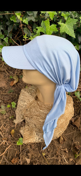 Light Blue Sun Visor Scarf | Modern Hijab With Brim | Tichel Hair Covering | Made in USA
