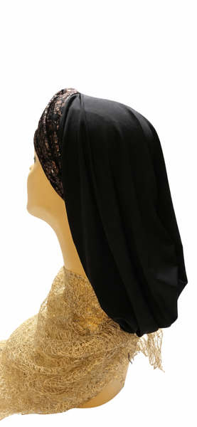 New Snood Turban Hijab Headscarf For Women | Black Gold Beanie | Sparkly Headgear | Made in USA by Uptown Girl Headwear