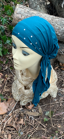 Cotton or Cotton Feel Pre Tied Head Scarf Turban Hijab Bandana With Authentic Austrian Crystals Pattern