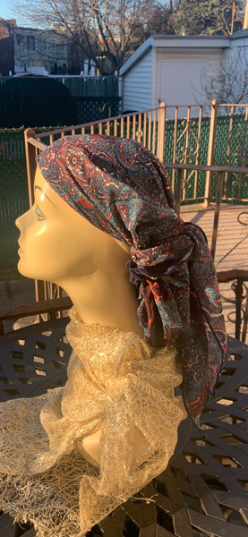 Beautiful Pre Tied Hair Scarf | Sophisticated Design | Lightweight Headscarf With Comfy Navy Blue Lining Made in America By Uptown Girl Headwear
