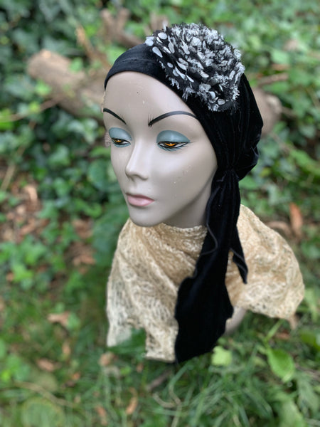 Black Stretchy Velvet Pre Tied Headscarf For Women | Proudly Made in the USA By Uptown Girl Headwear