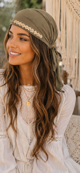 Tie Back Hat To Conceal Hair Tan Sleek and Sexy Hair Wrap