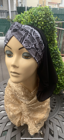 Black Snood With Grey Snake Skin Design | Modern Headscarf | Fashion Hair Scarf | Proudly Made in USA by Uptown Girl Headwear